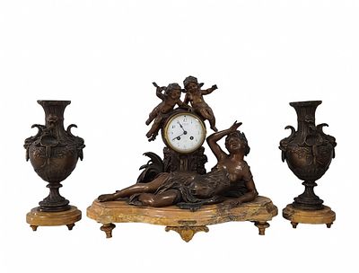 'Angels surprising a Nymph' - Antique French Mantel Clock. Large and magnificent, made of 
