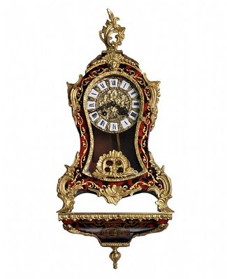 Antique French Bracket Clock. In the style of Andre Charles Boulle and a matching shelf (Wall 