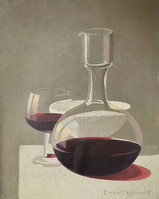 Claude DUPONT - GOMONT - 'טבע דומם עם דקנטר, כוס יין אדום וקערה לבנה'. Claude DUPONT - GOMONT 