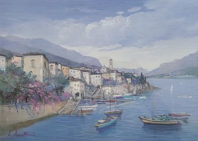 לוקה ארמליני (אמן איטלקי, Luca Armellini) - 'פרטיצ'ולה' (Porticciolo). הדפס מצולם חתום בעיפרון. 