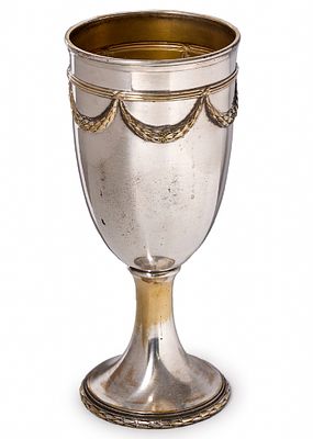 Antique vase in the form of a goblet, made of silver-plated brass, not hallmarked. Signs of wear 