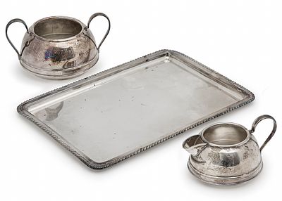 3 Silver-Plated Metal Items, Some Stamped. Tray length: 29 cm