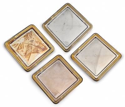 4 Silver-Plated Metal Trays. Tray length: 28 cm