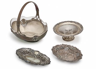 Four Decorative Silver-Plated Metal Objects, Various Manufacturers and Models. Only the Large 