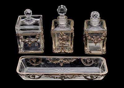 Antique French Dressing Table Set Made of Crystal and Silver-Plated Copper. Circa 1880. 
Bottle 