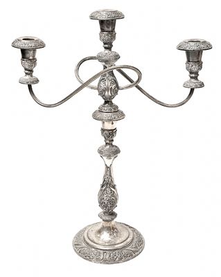 Multi-stemmed candlestick (candelabra) for three candles, Unsigned. Multi-stemmed candlestick 