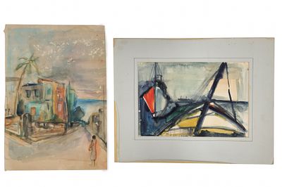Rafael Moher (1906–1962) – Pair of Landscape Paintings, Watercolor on Paper, Signed. 'Standing 