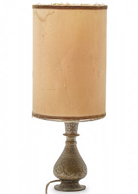 Table Lamp with Antique Hand-Engraved Indo-Persian-Style Base, Late 19th/Early 20th Century. Base 