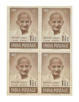 India 1948 Mahatma Gandhi one and Half Anna Block of 4 Stamp