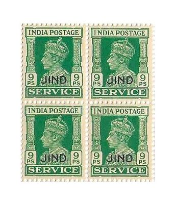 India Jind State KG VI Block of 4 Postage Stamp Collection