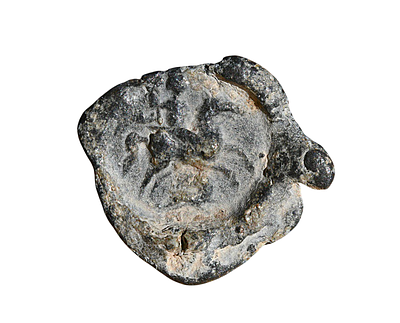 Lead Bullae with Rider (King Salomon?) impales Snake / Dragon 4-6 Century AD. Size 19 mm. long.