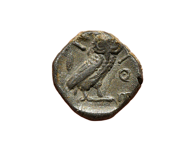 מטבע יוונית קלאסית, אתיקה, מטבעת אתונה, מאה 4 לפני הספירה, או חיקוי לבנטיני, אובול כסף. משקל 