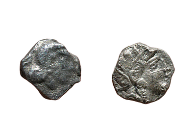 זוג מטבעות יווניות קלאסיות, אתיקה, מטבעת אתונה, מאה 4 לפני הספירה, או חיקוי לבנטיני, מטבעות 