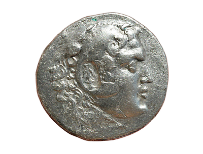 טטרדרכמה כסף שהוטבע בשמו של אלכסנדר מוקדון (הגדול) ששלט בשנים 336-323 לפני הספירה. בסביבות 200 