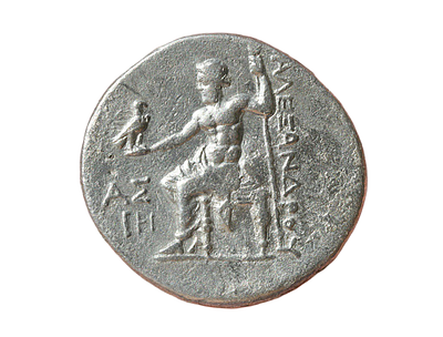 טטרדרכמה כסף שהוטבע בשמו של אלכסנדר מוקדון (הגדול) ששלט בשנים 336-323 לפני הספירה. בסביבות 200 