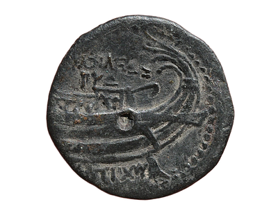 האימפריה הסלווקית. אנטיוכוס השלישי "הגדול". 222–187 לפנה״ס. מטבע ברונזה, מטבעת צור! משקל 6.12 