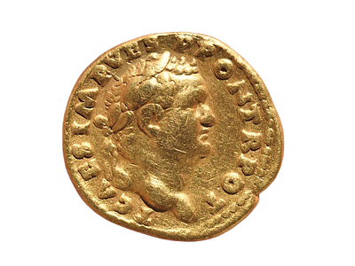 מטבע זהב אוריאוס "יהודה השבויה", קיסר טיטוס 69–79 לספירה. הוטבע בשנת 72/73 לספירה בימיו של 