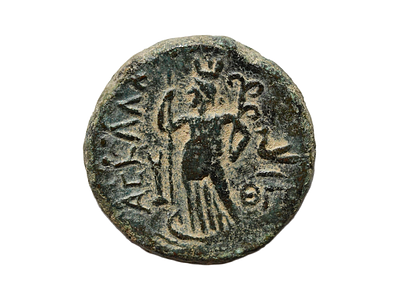 יהודה מטבע עיר אשקלון, קיסר דומיטיאן 81-96 לספירה. מטבע ברונזה. משקל 11.34 גרם, קוטר 22.5 מ"מ. 