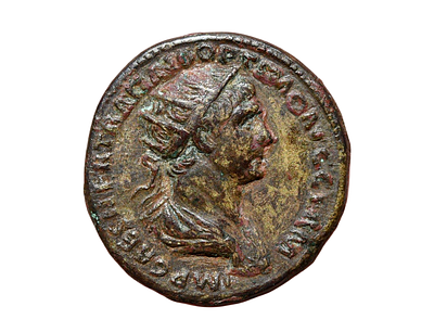 קיסר טראיאנוס (טראיאן) 98-117 לספירה. מטבע "אס" מברונזה, מטבע הוטבע לשימוש בסלאוסיס ופייריה 