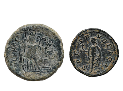 זוג מטבעות ברונזה אימפריאליות / פרובינציאליות מתקופה רומית. תיאור טיפוס הפריט :