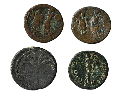 קבוצה של 4 מטבעות ברונזה אימפריאליות / פרובינציאליות מתקופה רומית. תיאור טיפוס הפריט :