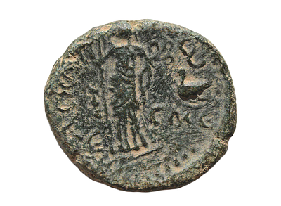 יהודה, מטבע עיר אשקלון, די לא נפוץ. קיסר אנטונינוס פיוס 138-161 לספירה. מטבע עיר ברונזה ארץ 