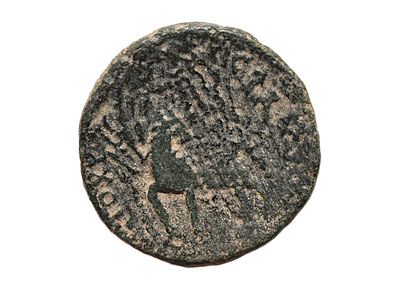 מטבע עיר נדיר, יהודה, סוסיתא (ארץ ישראל). קיסר אלאגבאלוס 218-222 לספירה. מטבע ברונזה דקאפוליס. 