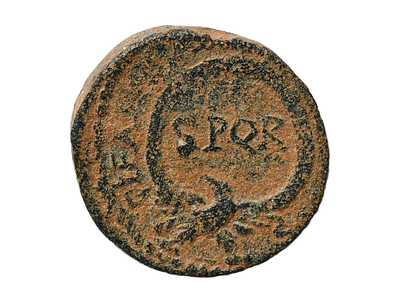יהודה, מטבעת קיסריה מריטימה. מטבע עיר מברונזה ארץ ישראלית, קיסר אלכסנדר סוורוס 222-235 לספירה. 