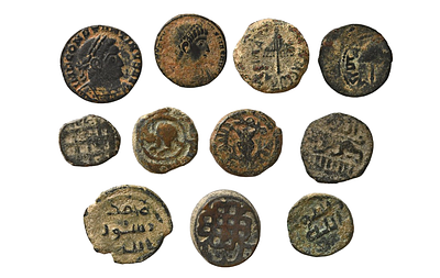קבוצה של 11 מטבעות ברונזה מתקופות שונות. . תיאור טיפוס הפריט :