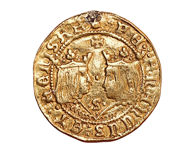 מטבע זהב: "דובלה אקסלנט" כפול, גירוש ספרד, איזבלה הראשונה, פרננדו השני, מלך אראגון 1474-1504 