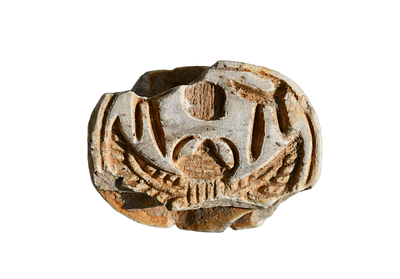 חותם חרפושית כנעני, עם חרפושית מכונפת, תקופת הברזל, מאות 8-12 לפני הספירה. סטיאטיט. אורך 17 מ"מ. 