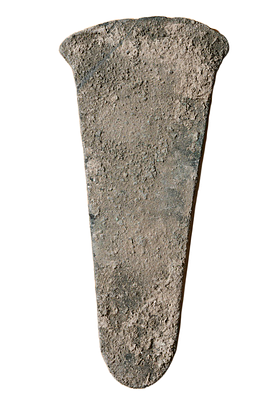 גרזן ברונזה כנעני, מתקופת הברונזה הקדומה, בקירוב 3000 לפנה״ס. משקל 770 גרם, קוטר 175 מ"מ. תיאור 