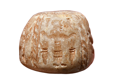 ככול הנראה ניצב חרב מעוטר מאבן לבנטיני / אנטולי מתקופת הברונזה, אלף ה 2 לפני הספירה. קוטר 33 מ"מ. 