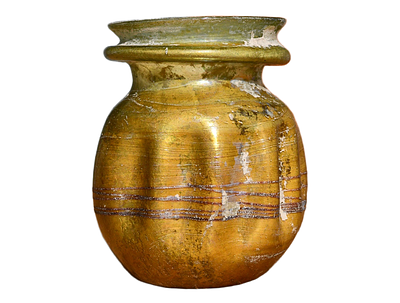 Greenish Glass Jug with PURPLE ! decoration line, and GOLD Patina 4-5 Century AD. Size 86 mm. high.