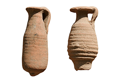 Pair Byzantine Terracota Juglets circa 6 Century AD. Weight grams, Size 83, 92 mm. Descriptions 