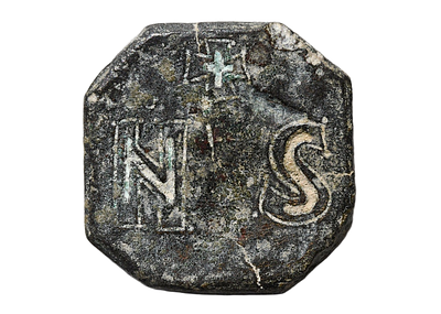 Byzantine 5-8 century AD. Bronze Six Nomismata Weight. Weight 25.38 gram, Size 26 mm. Descripti 