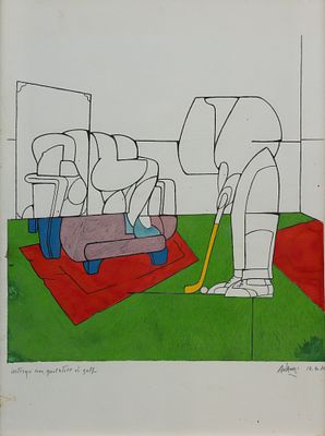 VALERIO ADAMI Interno con giocatore di golf, 1970 - VALERIO ADAMI 1935 Interno con giocatore di 