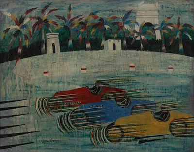 VITTORIO CORONA Corsa nelle saline, 1930 c.a. - VITTORIO CORONA 1901-1966 Corsa nelle saline + 