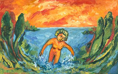 MIMMO GERMANA' Bagnante, 1990 - MIMMO GERMANA' 1944-1992 Bagnante, 1990 Olio su tela cm. 50x80 