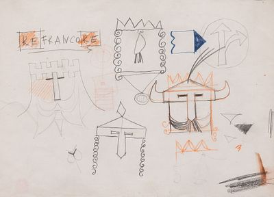 PINO PASCALI Re Francore, 1965 - PINO PASCALI 1935-1968 Re Francore, 1965 Pastelli a cera e 