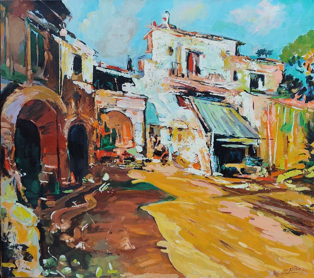 Minas Zakaryan(Armenian, b. 1955), "Cityscape", oil on canvas, signed l. r., 80 x 90 cm. 