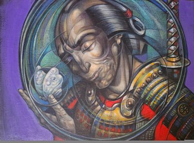 Levon Aslanyan(Armenian, b. 1964), "Samurai", oil on canvas, 60 x 80 cm.Prices are in Canadian 