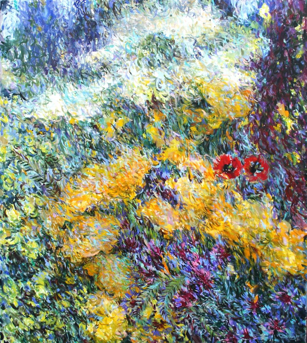 Rima Azatyan (Armenian, b. 1982), "Fields of Flowers", oil on canvas, signed l. r., 90 x 80 