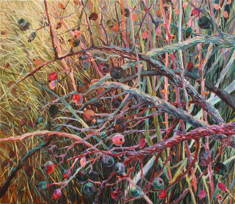 Rima Azatyan (Armenian, b. 1982), "Rose hip", oil on canvas, signed l. l., 92 x 79 cm.Prices 