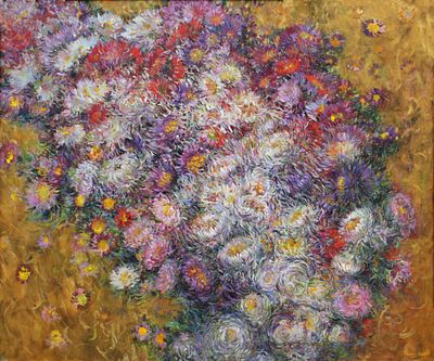 Rima Azatyan (Armenian, b. 1982), "Chrysanthemums", oil on canvas, signed l. r., 120 x 100 cm. 