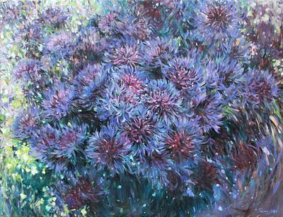 Rima Azatyan (Armenian, b. 1982), "Cornflowers", oil on canvas, signed l. r., 120 x 92 