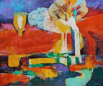 Minas Zakaryan(Armenian, b. 1955), "Red Landscape", oil on canvas, signed l. r., 100 x 120 