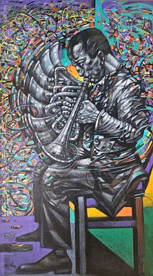 Levon Aslanyan(Armenian, b. 1964), "Jazz", oil on canvas, signed l. l., 125 x 70 cm.Prices are 