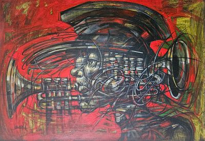 Levon Aslanyan(Armenian, b. 1964), "Trumpeter", oil on canvas, signed l. l., 70 x 100 cm.Prices 