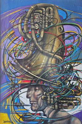 Levon Aslanyan(Armenian, b. 1964), "Trumpeter", oil on canvas, signed l. l., 60 x 90 cm.Prices 